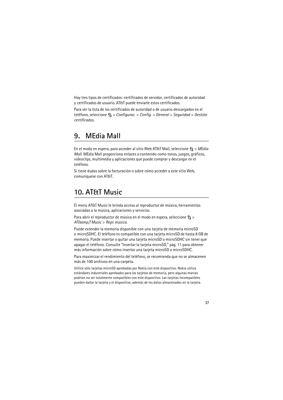 Media mall, At&t music | Nokia 6790 User Manual | Page 99 / 137