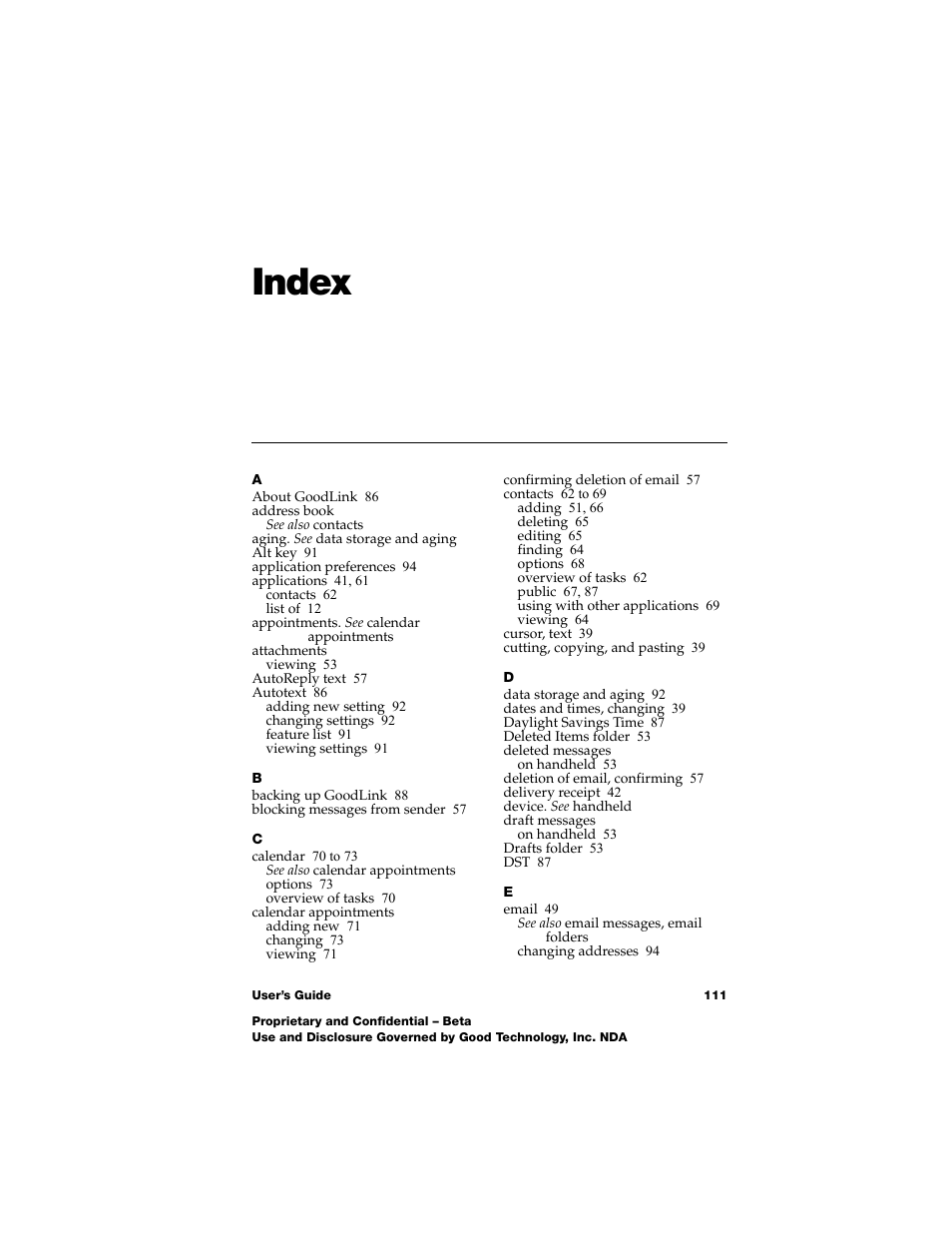 Index | Nokia E62 User Manual | Page 109 / 112