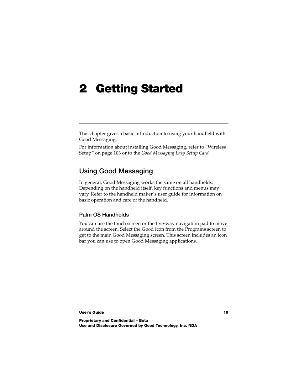 2 getting started, Using good messaging, Palm os handhelds | Using good messaging 19 | Nokia E62 User Manual | Page 17 / 112