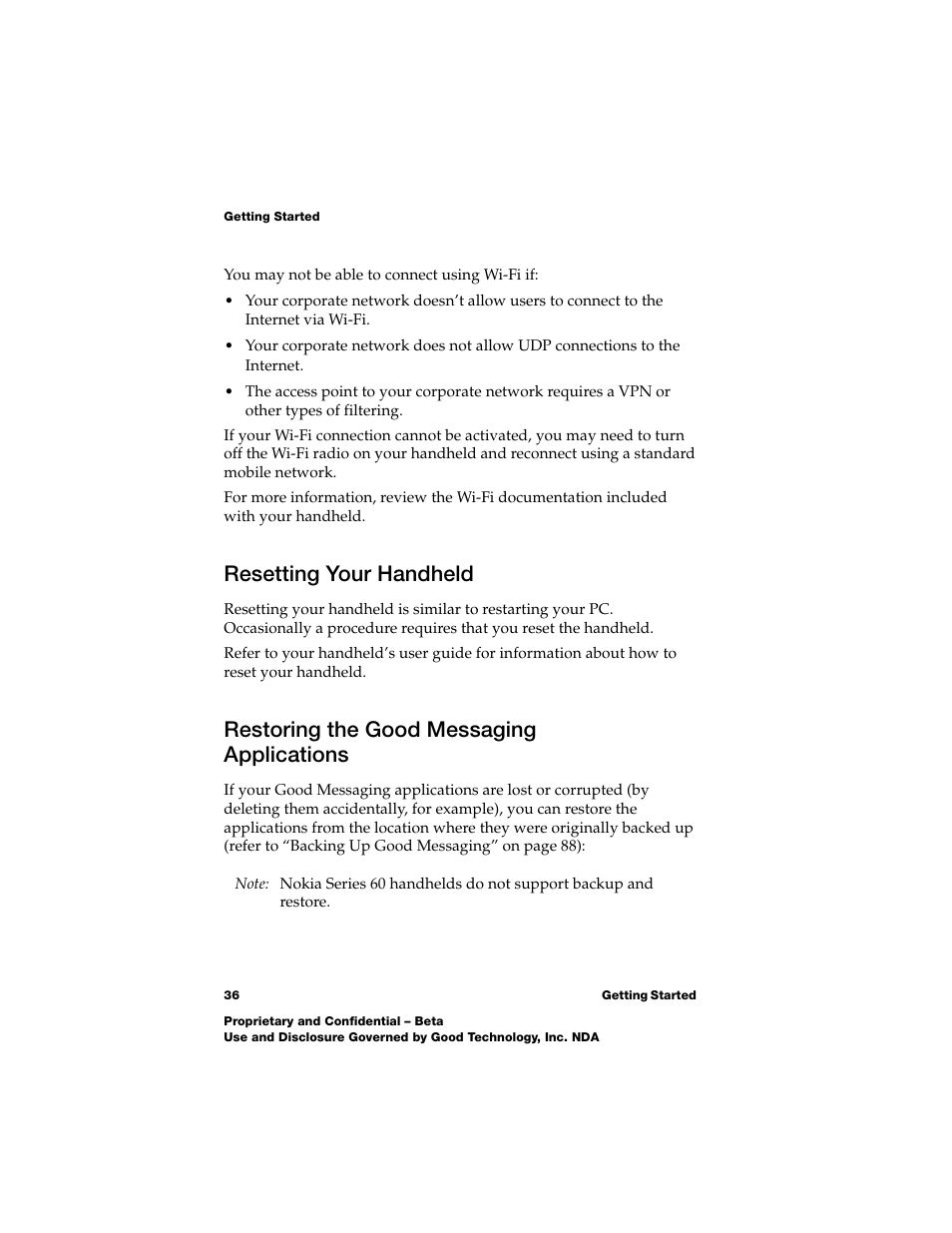 Resetting your handheld, Restoring the good messaging applications | Nokia E62 User Manual | Page 34 / 112