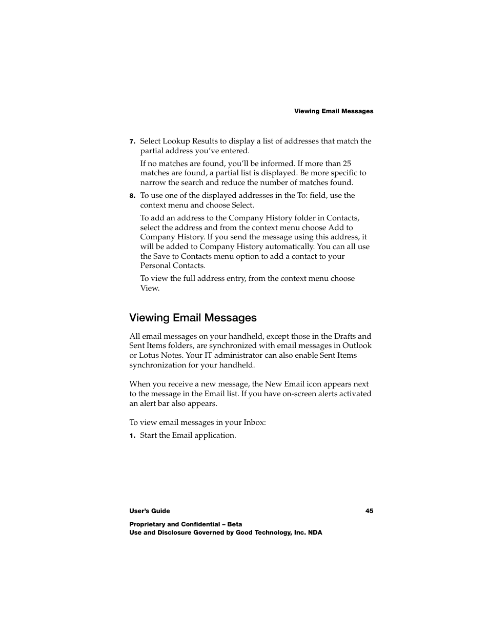 Viewing email messages, Viewing email messages 45 | Nokia E62 User Manual | Page 43 / 112