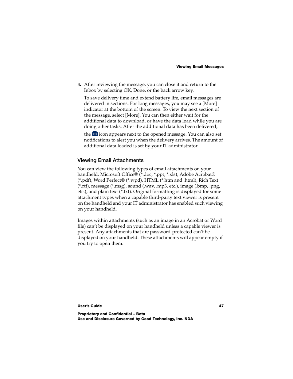 Viewing email attachments, Viewing email attachments 47 | Nokia E62 User Manual | Page 45 / 112