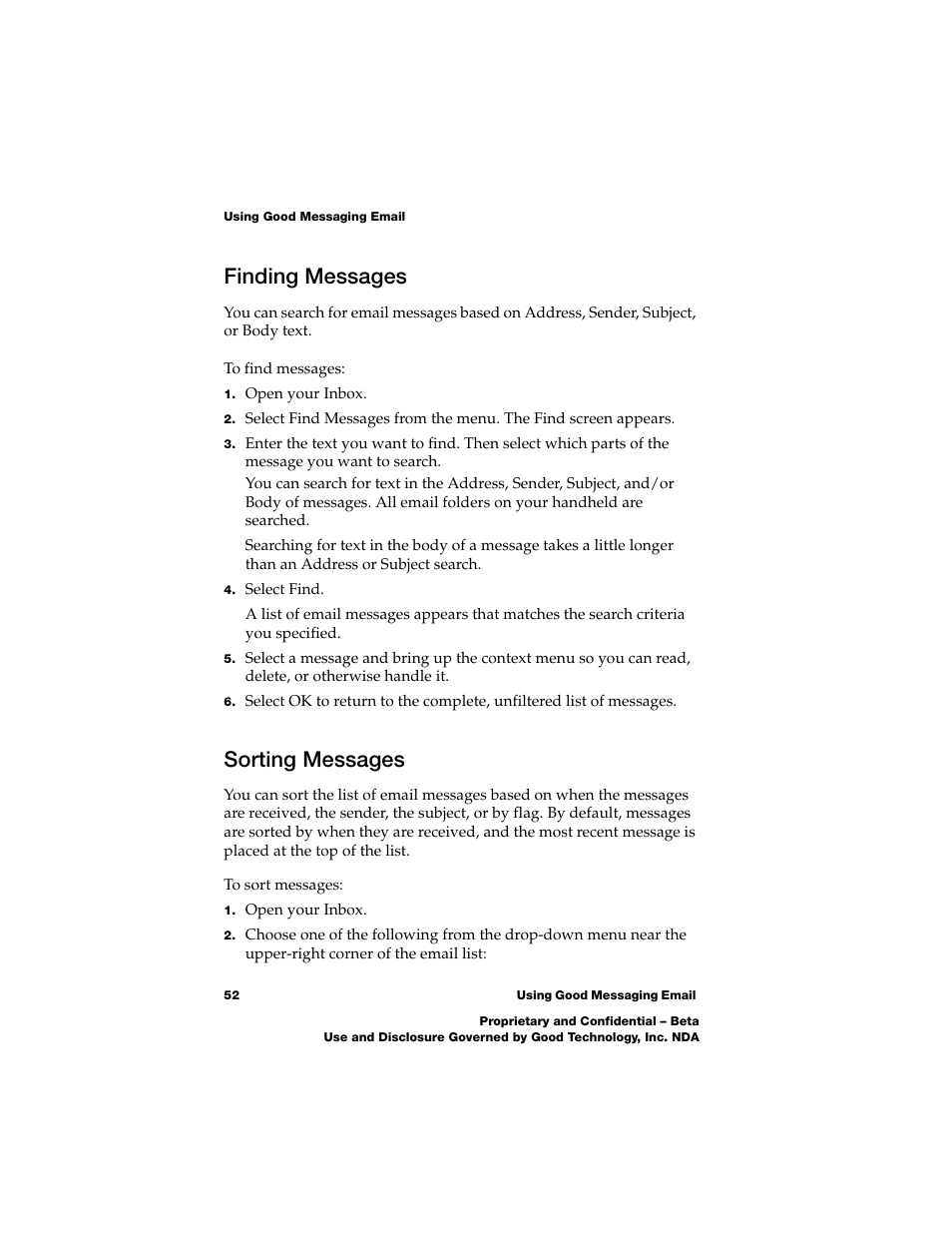 Finding messages, Sorting messages | Nokia E62 User Manual | Page 50 / 112