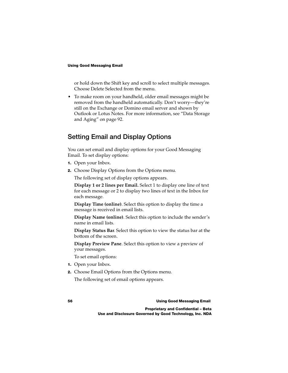 Setting email and display options | Nokia E62 User Manual | Page 54 / 112