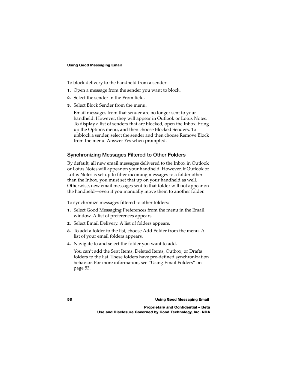 Synchronizing messages filtered to other folders | Nokia E62 User Manual | Page 56 / 112
