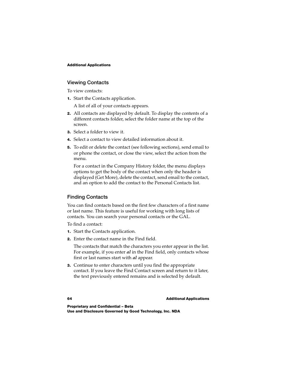 Viewing contacts, Finding contacts, Viewing contacts 64 finding contacts | Nokia E62 User Manual | Page 62 / 112