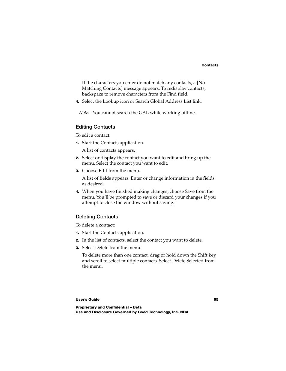 Editing contacts, Deleting contacts | Nokia E62 User Manual | Page 63 / 112