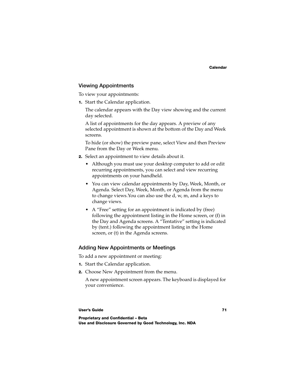 Viewing appointments, Adding new appointments or meetings | Nokia E62 User Manual | Page 69 / 112