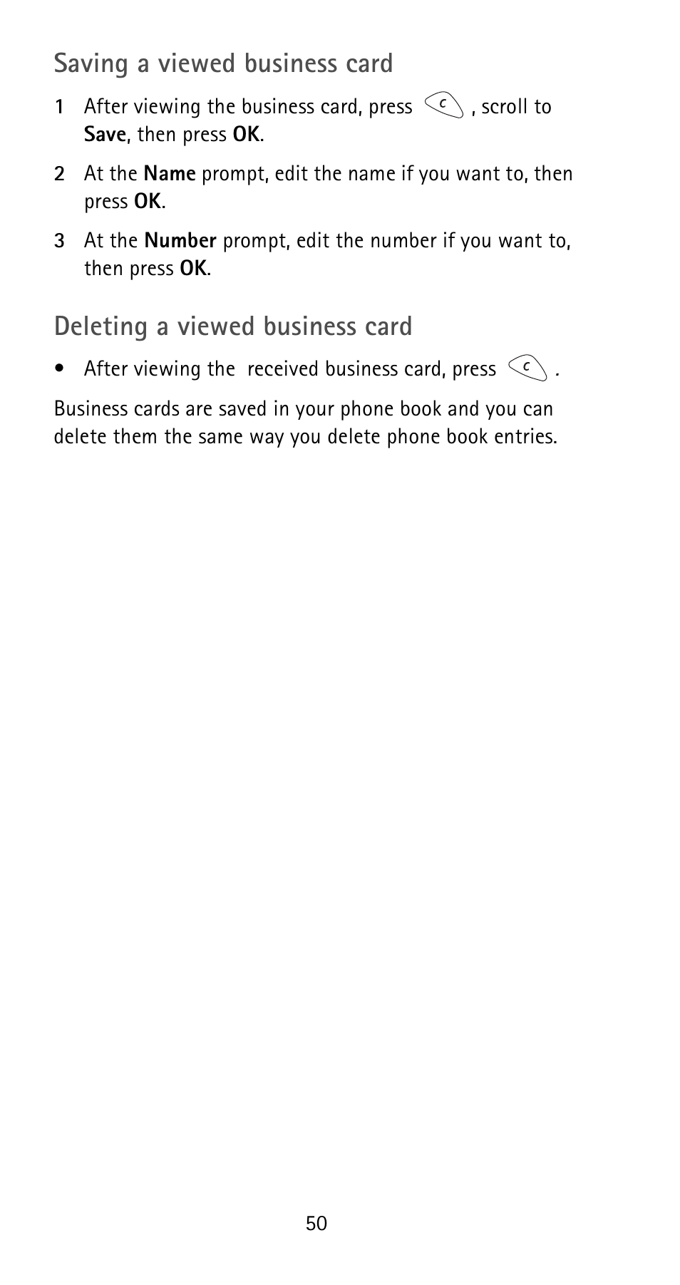 Saving a viewed business card, Deleting a viewed business card | Nokia 5125 User Manual | Page 56 / 92