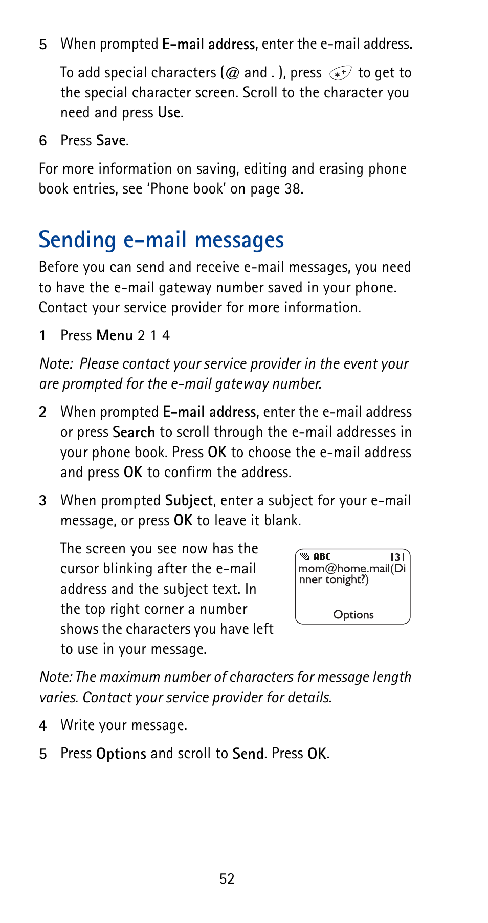 Sending e-mail messages | Nokia 5125 User Manual | Page 58 / 92