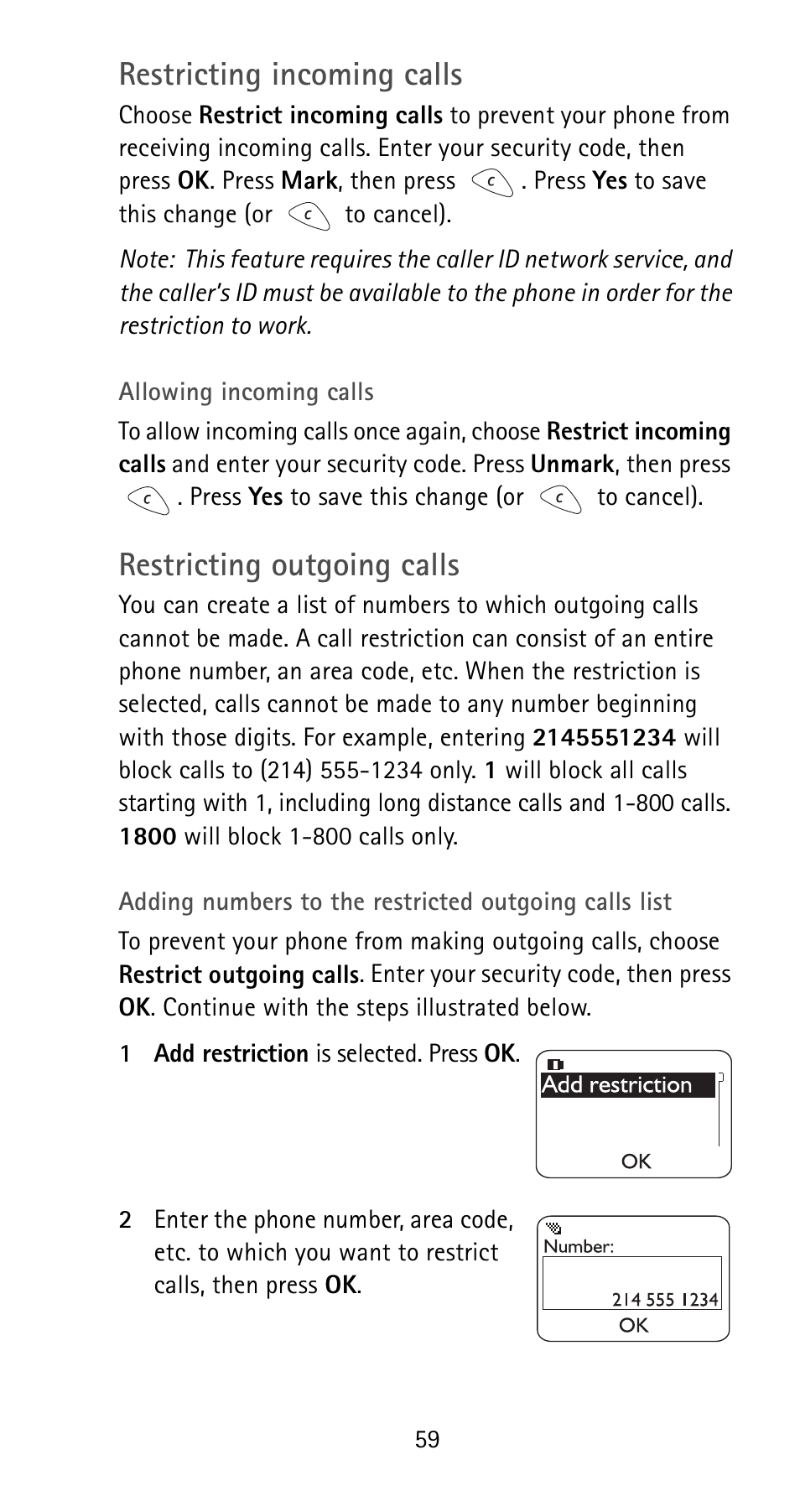 Restricting incoming calls, Restricting outgoing calls | Nokia 5125 User Manual | Page 65 / 92