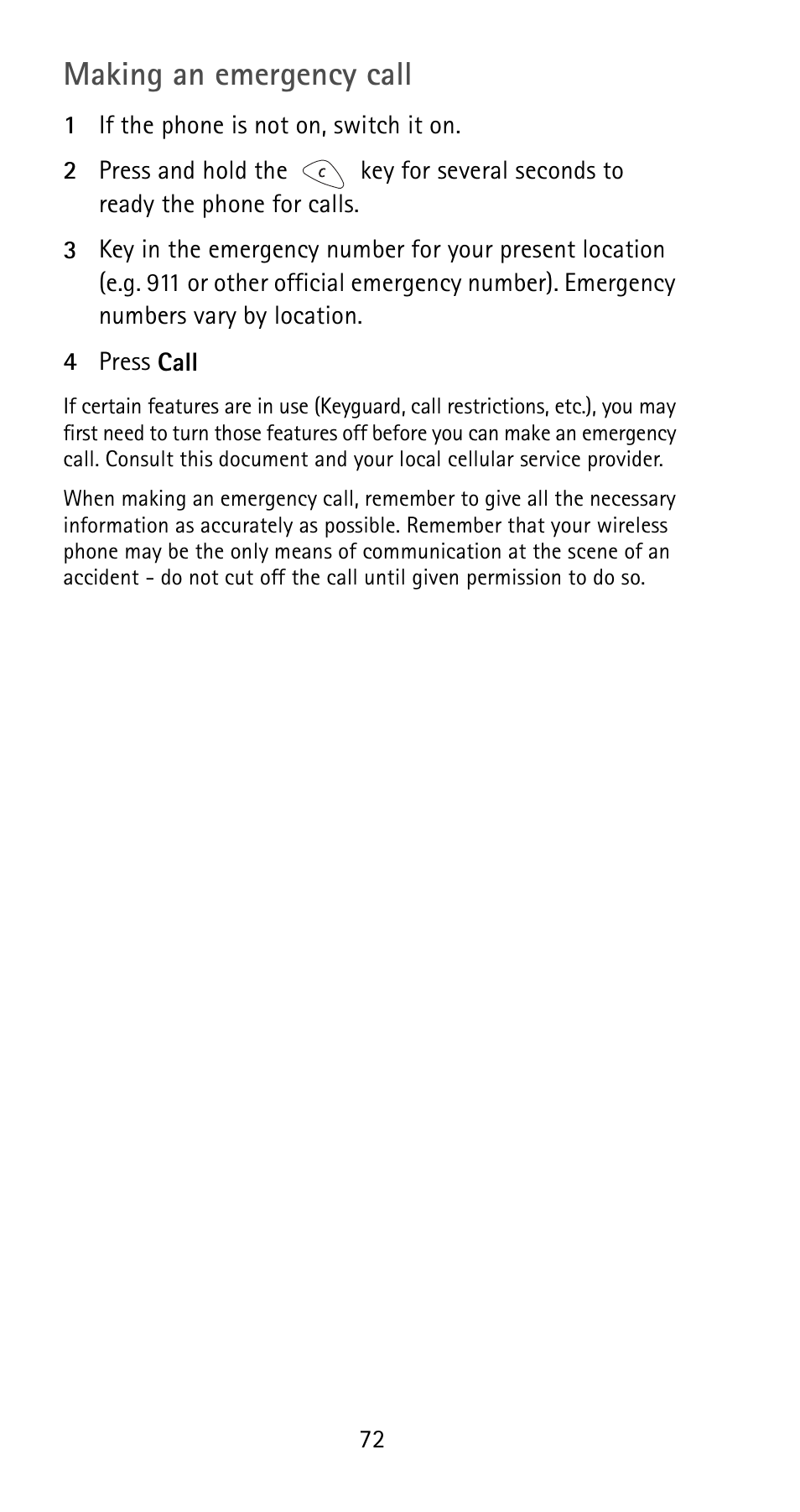 Making an emergency call | Nokia 5125 User Manual | Page 78 / 92