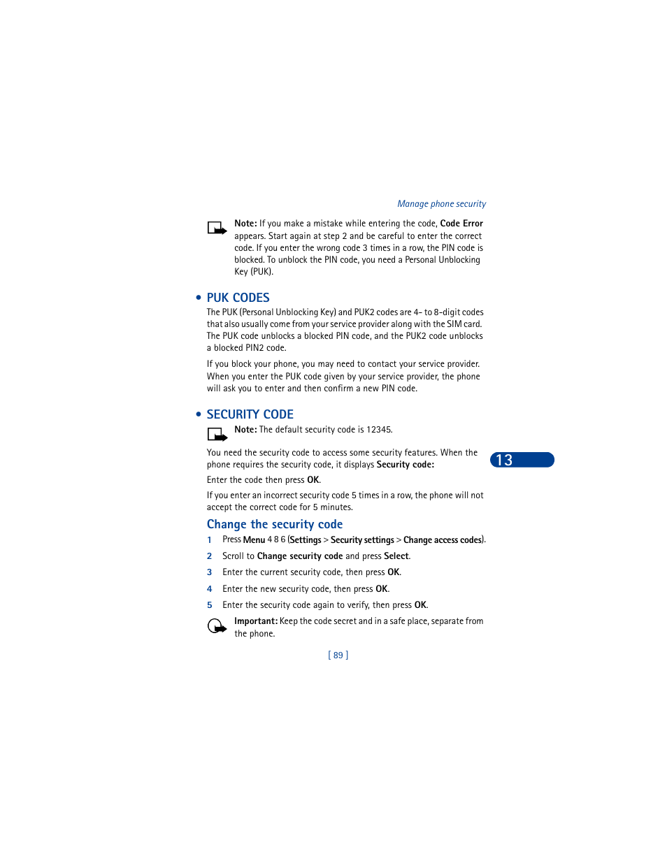 Puk codes, Security code, Puk codes security code | Nokia 8390 User Manual | Page 100 / 173