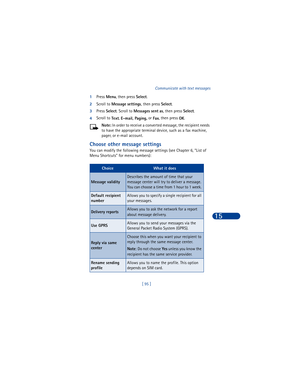 Choose other message settings | Nokia 8390 User Manual | Page 106 / 173