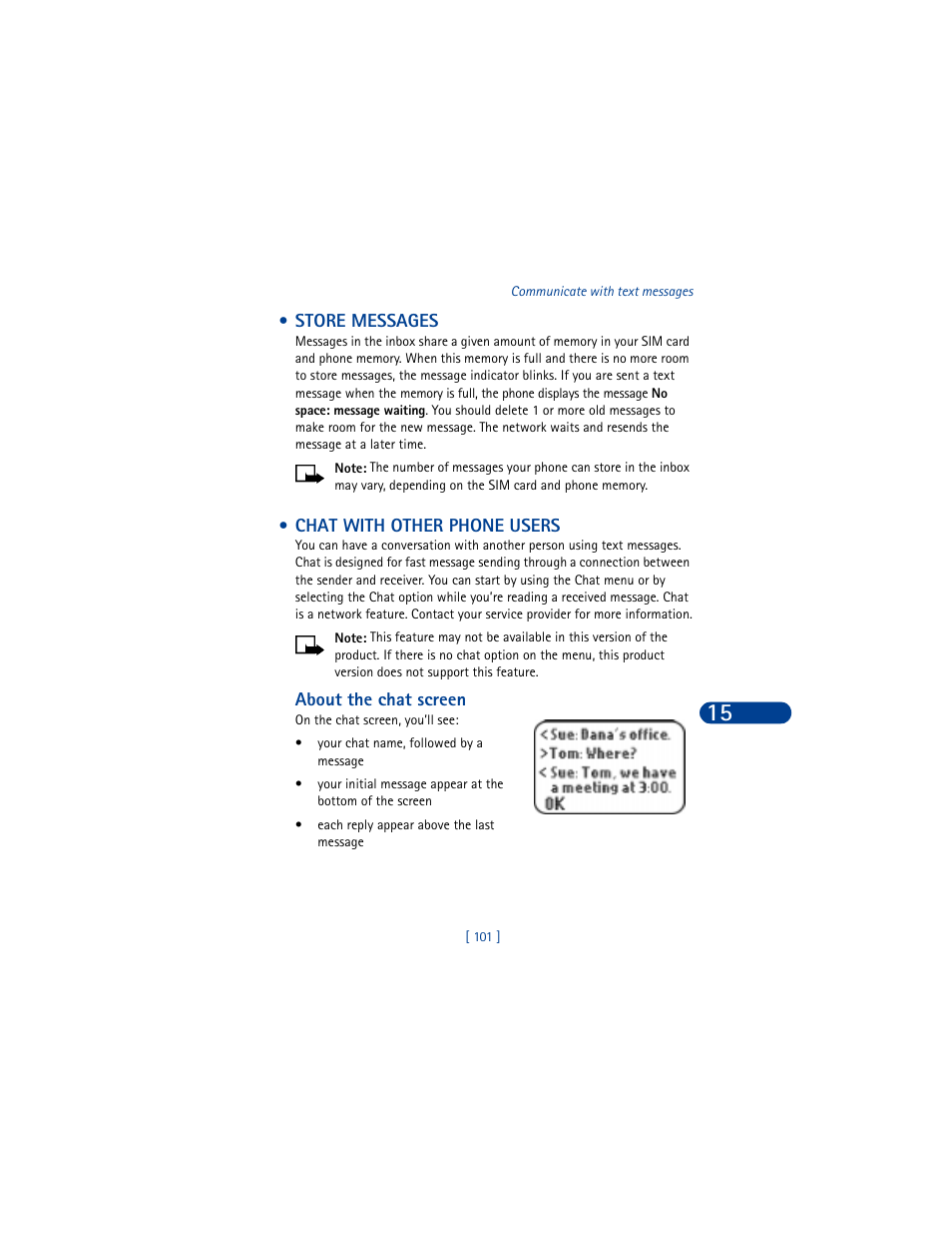 Store messages, Chat with other phone users | Nokia 8390 User Manual | Page 112 / 173