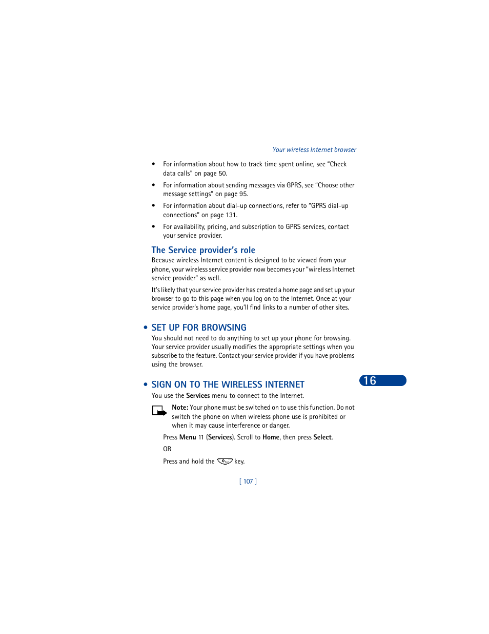 Set up for browsing, Sign on to the wireless internet | Nokia 8390 User Manual | Page 118 / 173