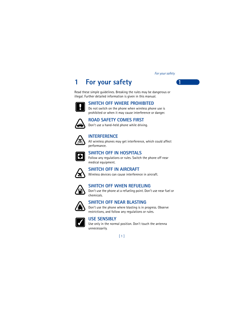 1 for your safety, For your safety, 1for your safety | Nokia 8390 User Manual | Page 12 / 173