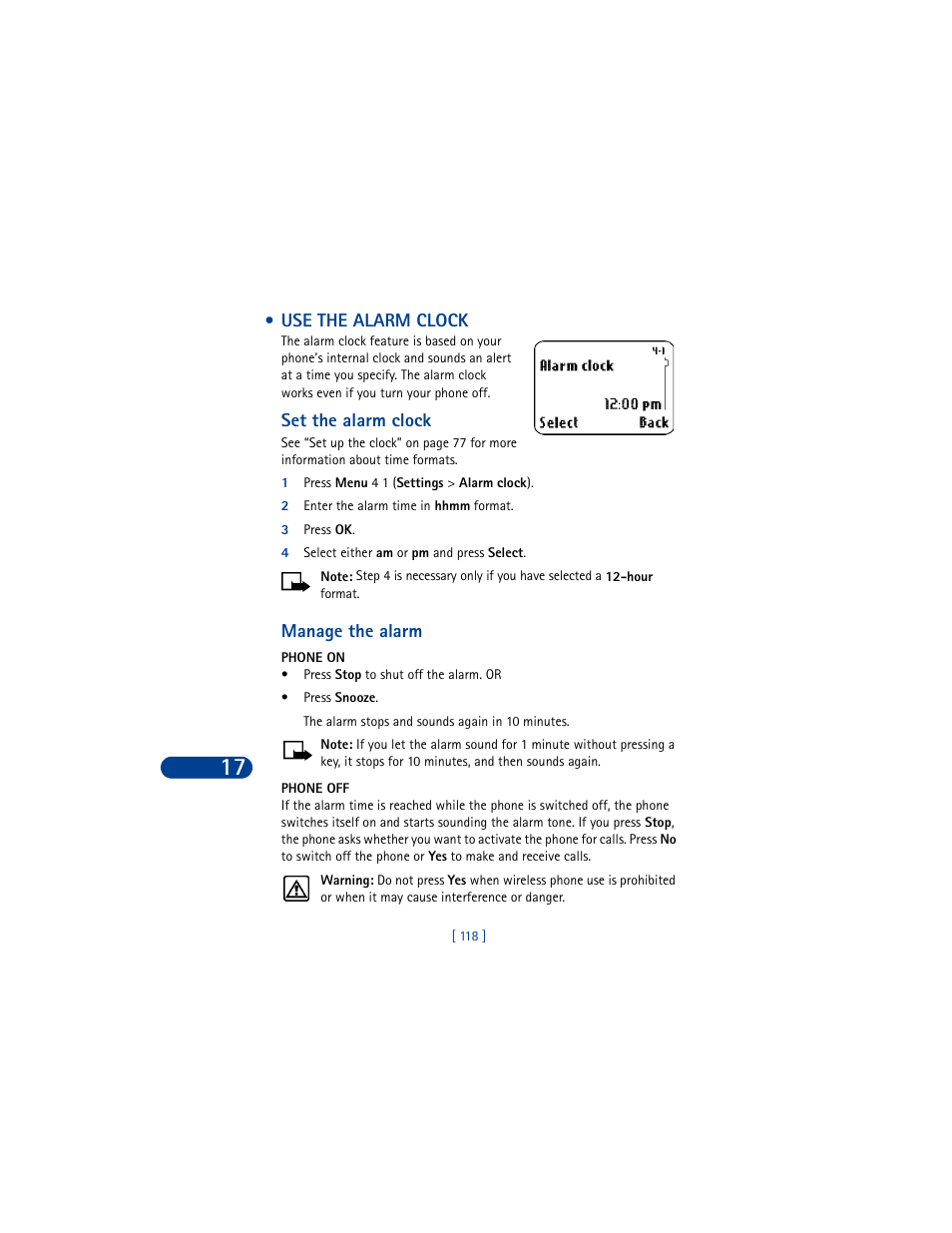 Use the alarm clock | Nokia 8390 User Manual | Page 129 / 173