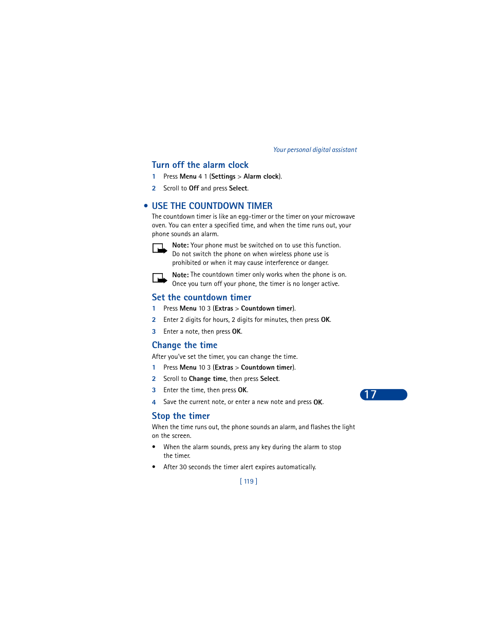 Use the countdown timer | Nokia 8390 User Manual | Page 130 / 173