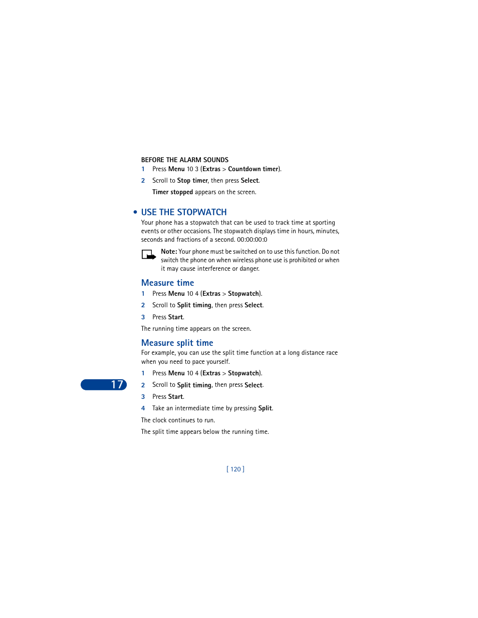 Use the stopwatch | Nokia 8390 User Manual | Page 131 / 173