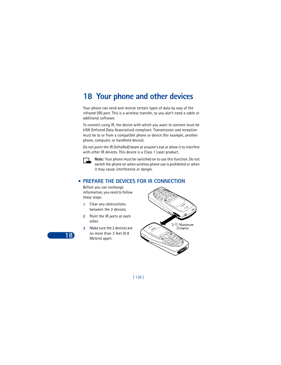 18 your phone and other devices, Prepare the devices for ir connection | Nokia 8390 User Manual | Page 137 / 173