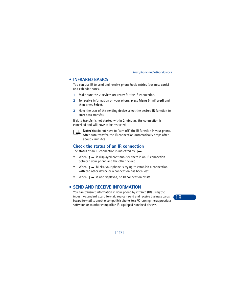 Infrared basics, Send and receive information, Infrared basics send and receive information | Nokia 8390 User Manual | Page 138 / 173