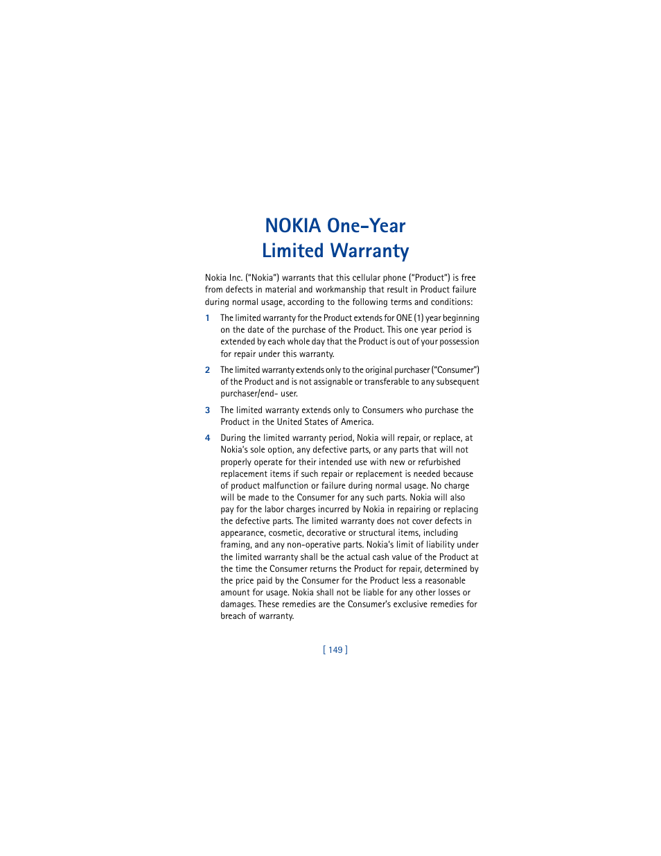 Nokia one-year limited warranty | Nokia 8390 User Manual | Page 160 / 173