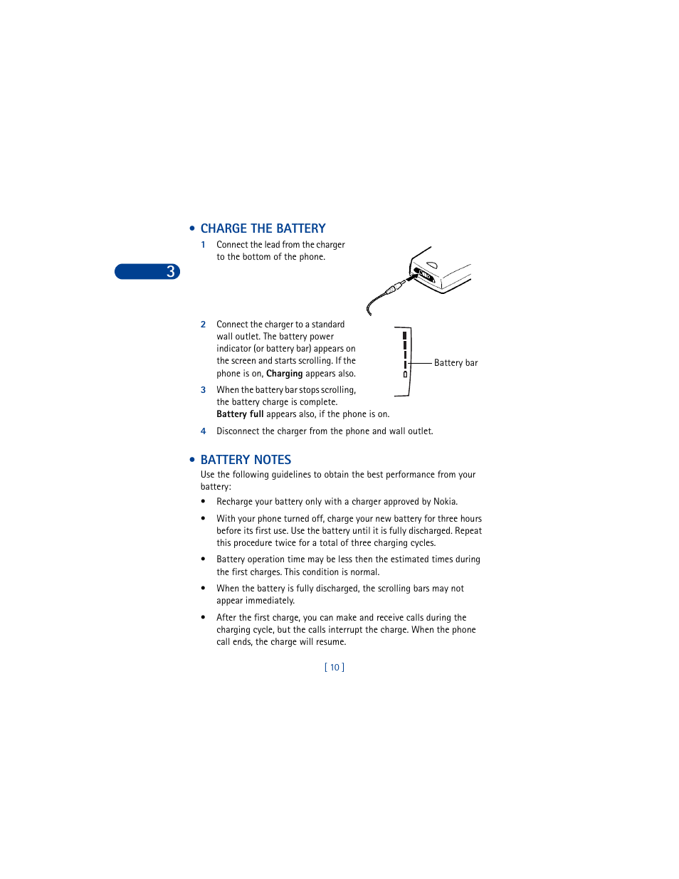 Charge the battery, Battery notes, Charge the battery battery notes | Nokia 8390 User Manual | Page 21 / 173