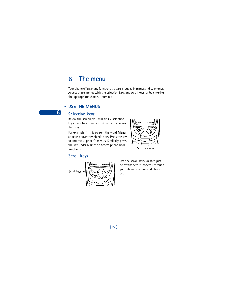 6 the menu, Use the menus, The menu | 6the menu | Nokia 8390 User Manual | Page 33 / 173