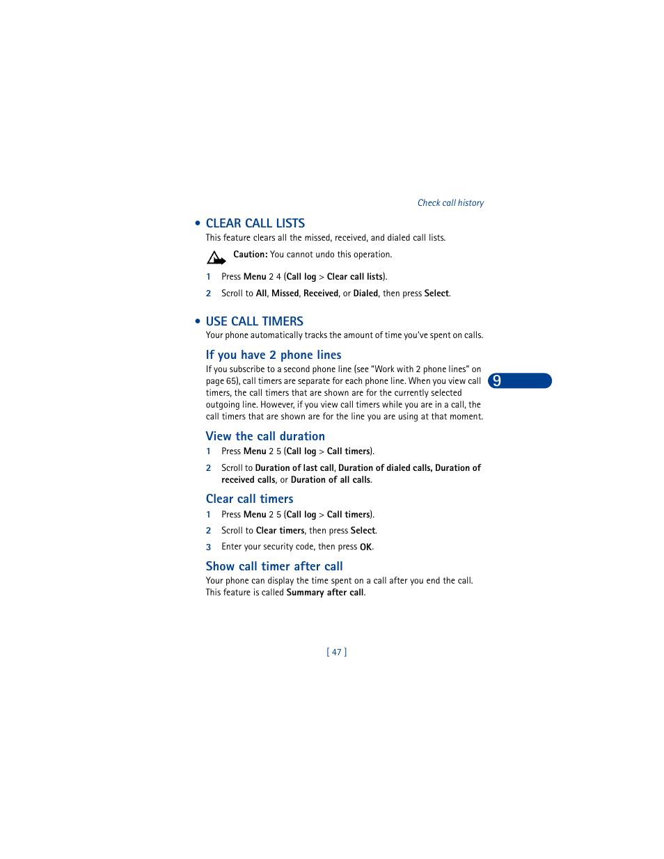 Clear call lists, Use call timers, Clear call lists use call timers | Nokia 8390 User Manual | Page 58 / 173