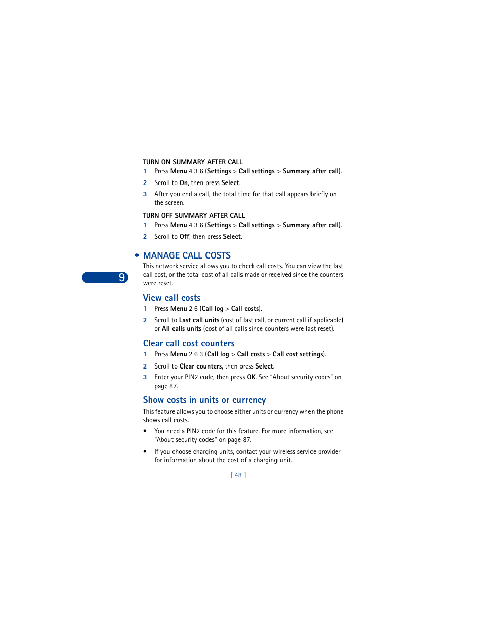 Manage call costs | Nokia 8390 User Manual | Page 59 / 173