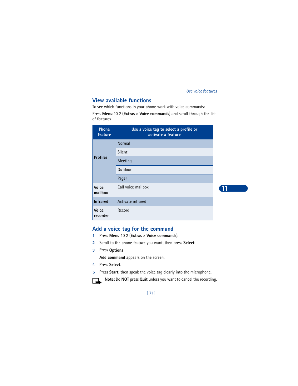 View available functions, Add a voice tag for the command | Nokia 8390 User Manual | Page 82 / 173