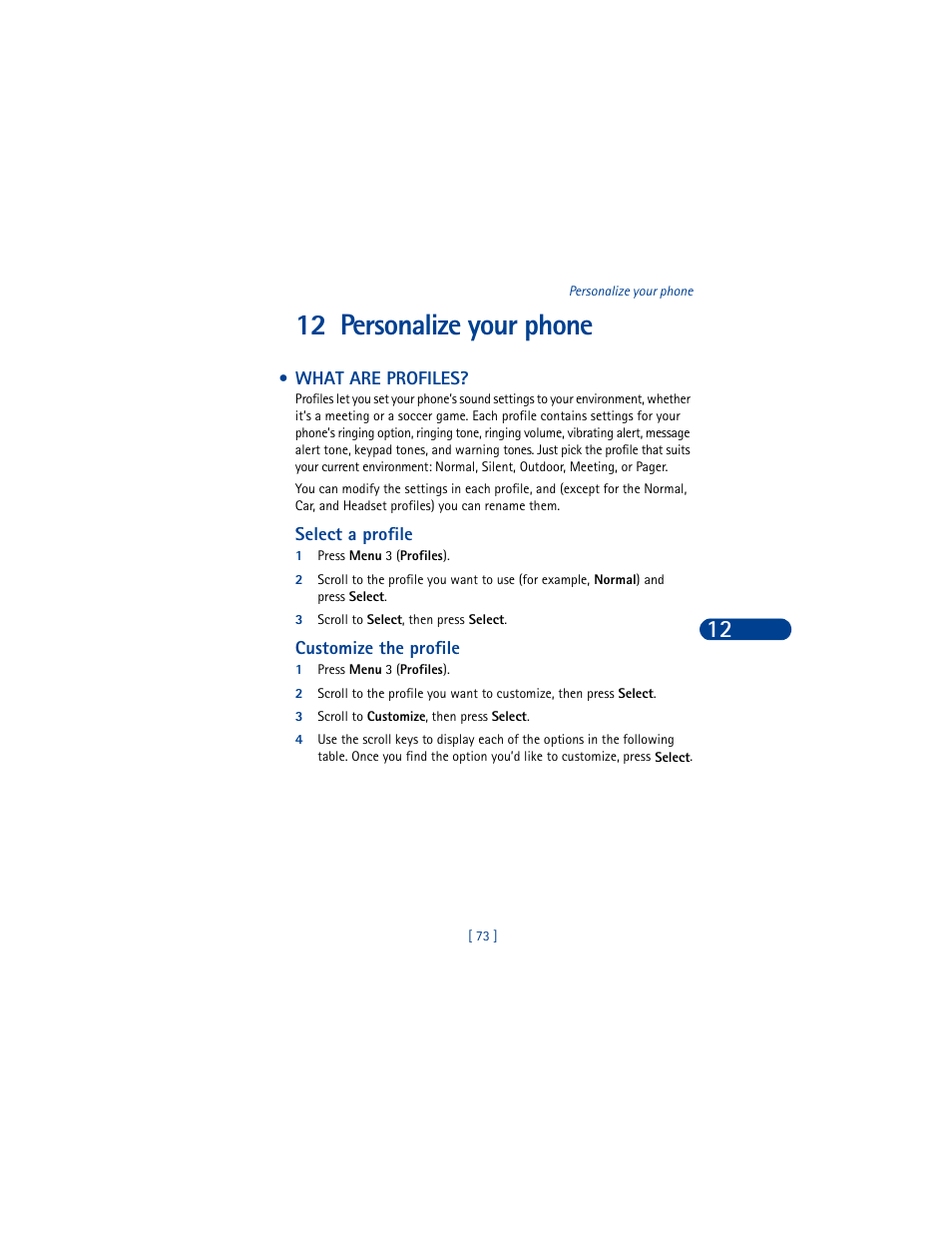 12 personalize your phone, What are profiles | Nokia 8390 User Manual | Page 84 / 173