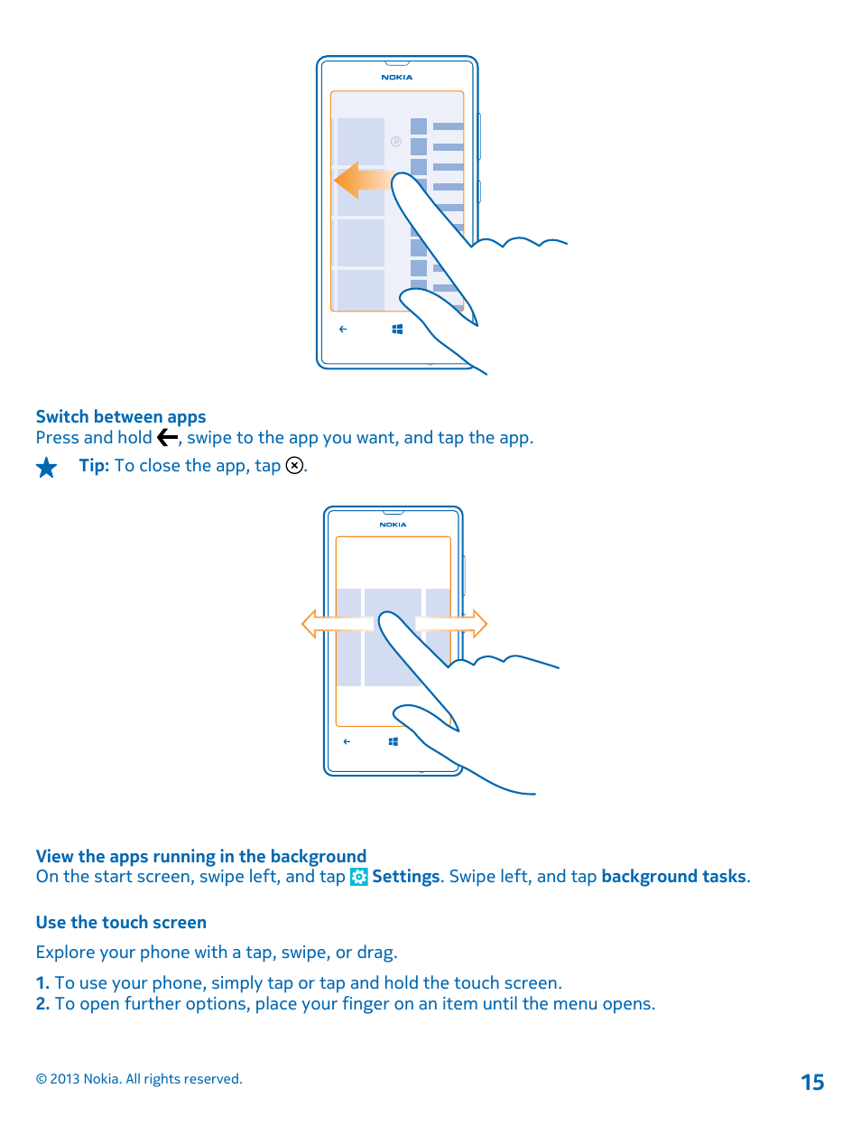 Use the touch screen | Nokia Lumia 521 User Manual | Page 15 / 112
