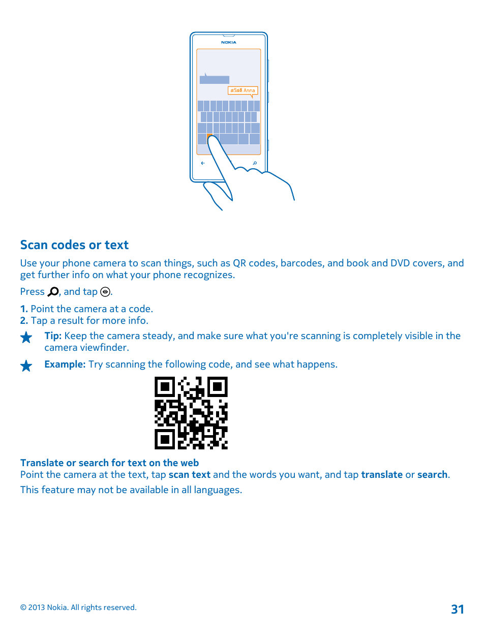 Scan codes or text | Nokia Lumia 521 User Manual | Page 31 / 112