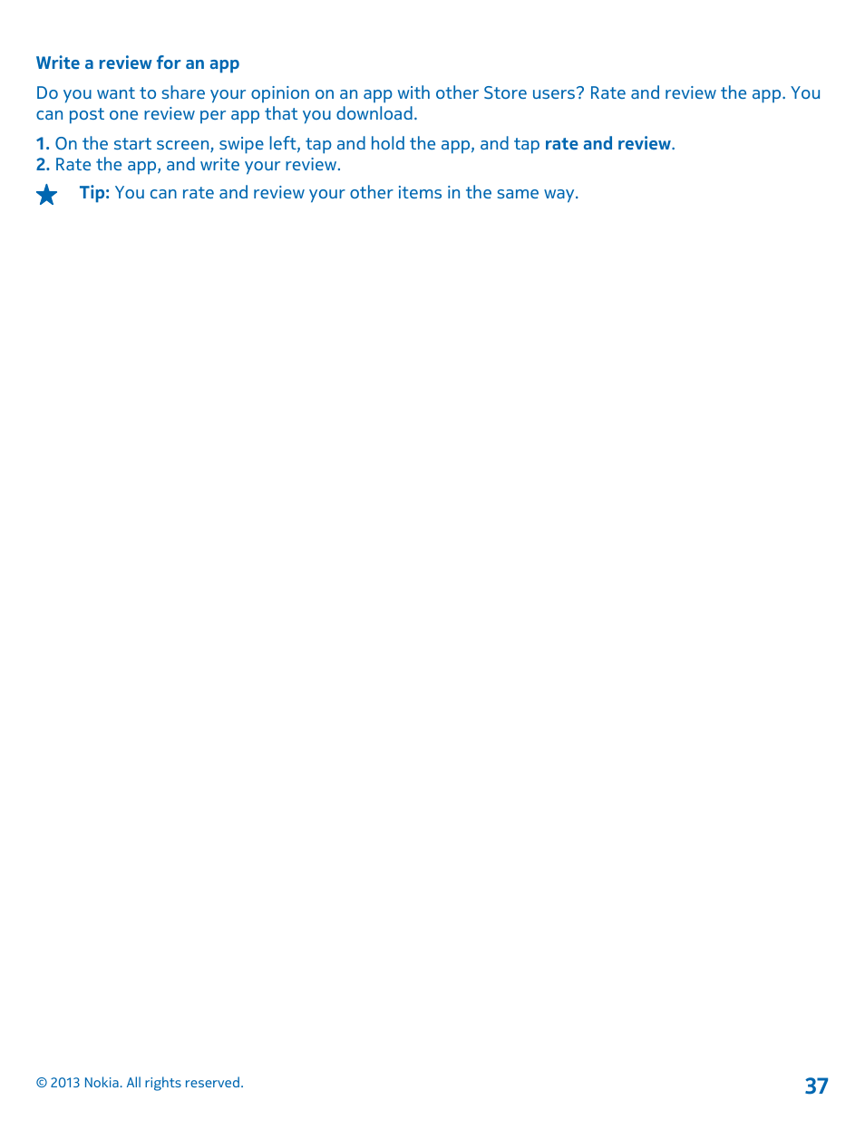 Write a review for an app | Nokia Lumia 521 User Manual | Page 37 / 112