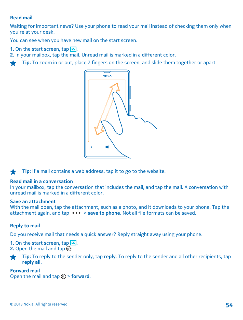 Read mail, Reply to mail | Nokia Lumia 521 User Manual | Page 54 / 112