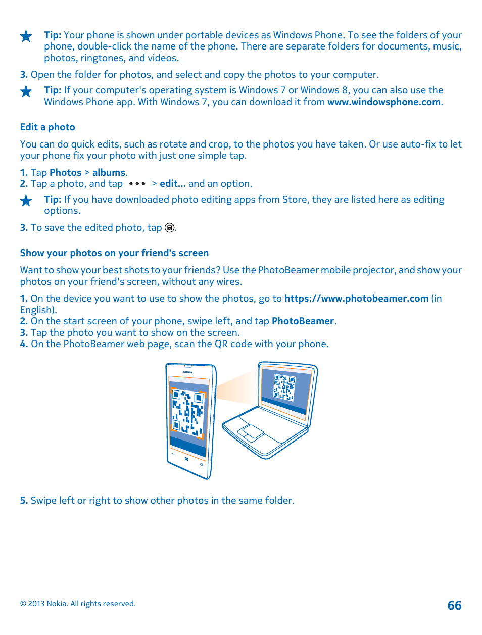 Edit a photo, Show your photos on your friend's screen | Nokia Lumia 521 User Manual | Page 66 / 112