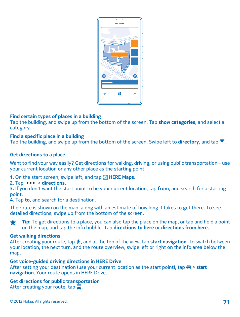 Get directions to a place | Nokia Lumia 521 User Manual | Page 71 / 112