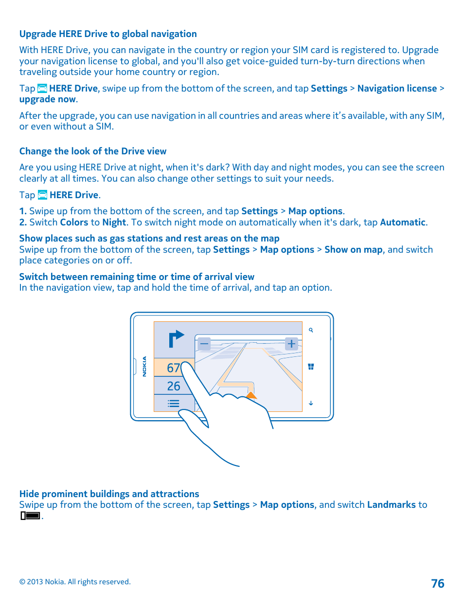 Upgrade here drive to global navigation, Change the look of the drive view | Nokia Lumia 521 User Manual | Page 76 / 112