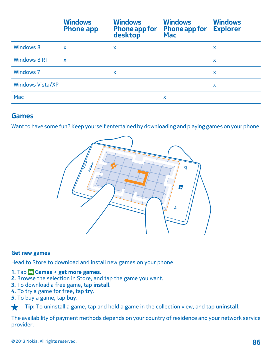 Games, Get new games | Nokia Lumia 521 User Manual | Page 86 / 112