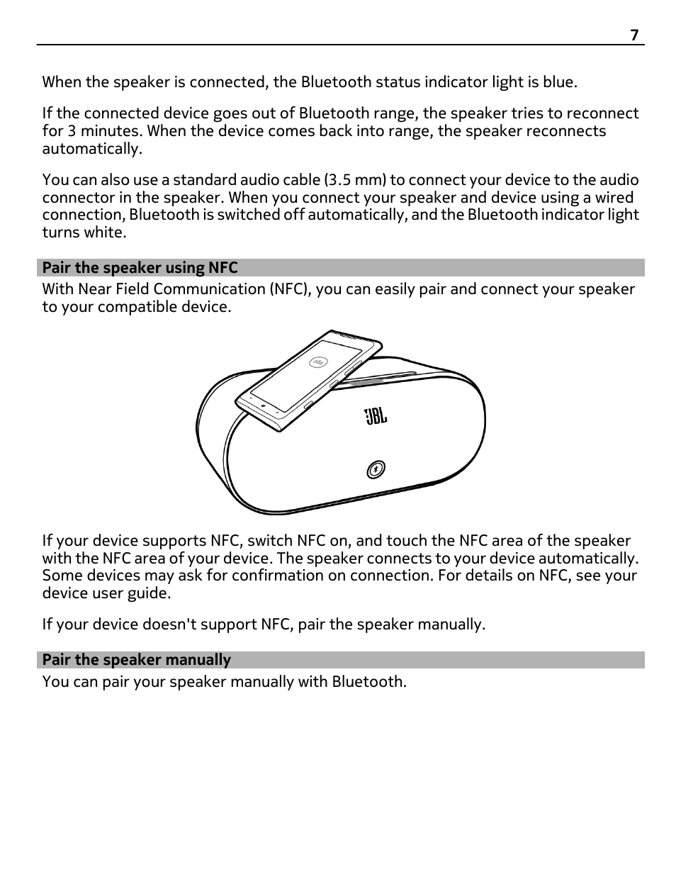Pair the speaker using nfc, Pair the speaker manually | Nokia MD-100W User Manual | Page 7 / 13