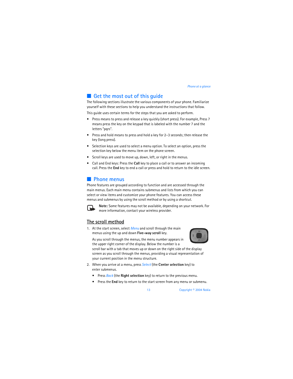 Get the most out of this guide, Phone menus, The scroll method | Nokia 6255i User Manual | Page 14 / 233