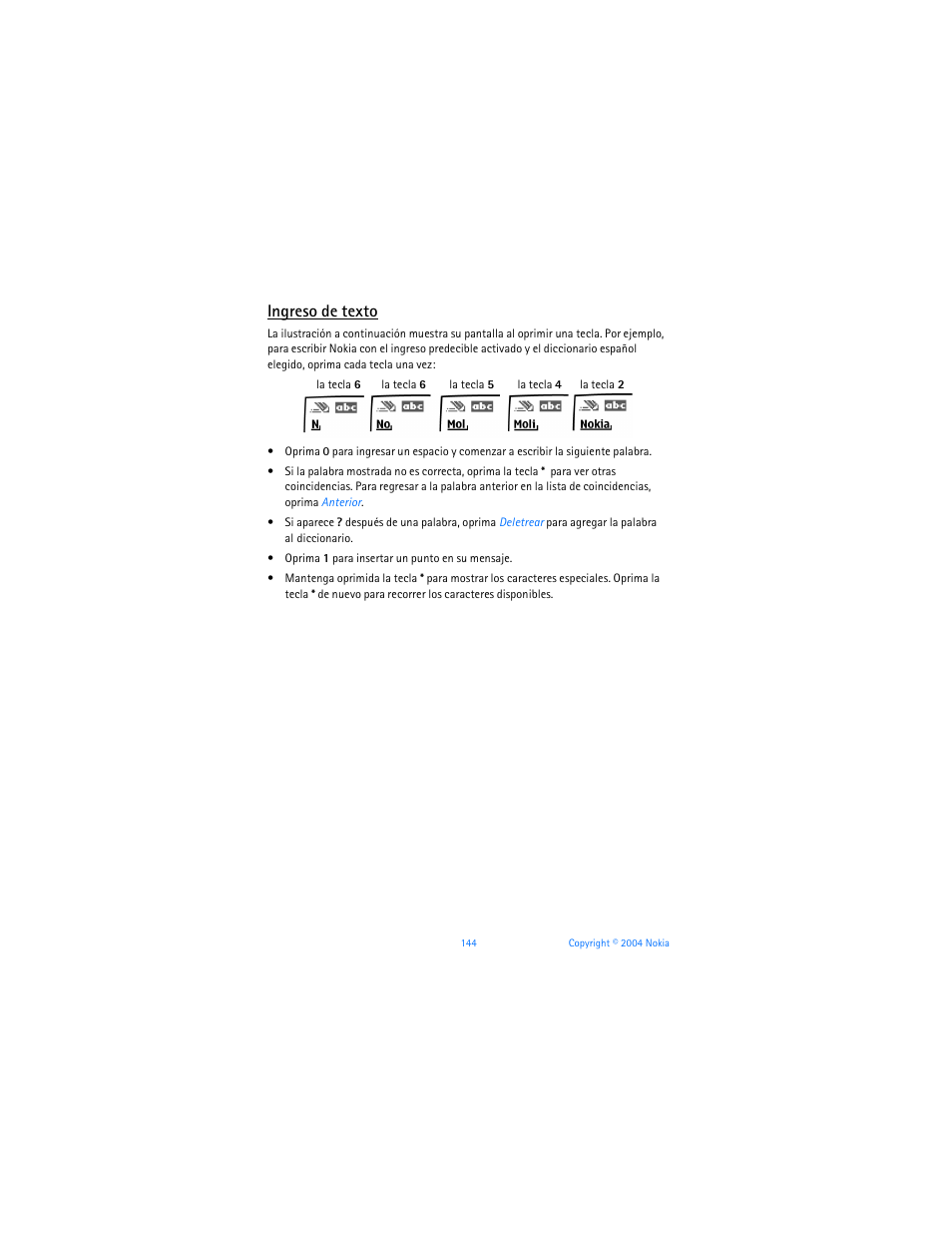 Ingreso de texto | Nokia 6255i User Manual | Page 145 / 233