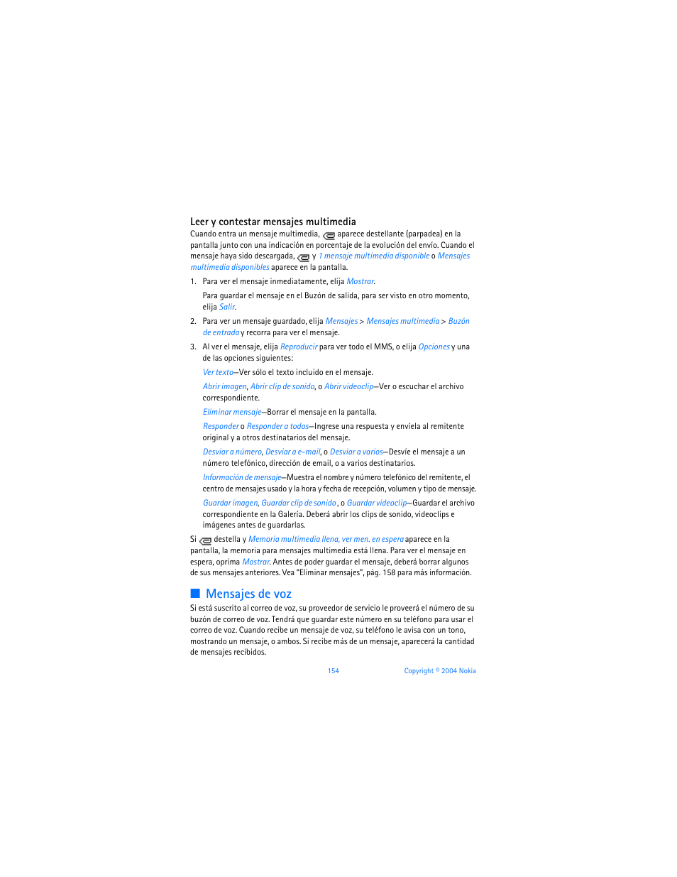 Mensajes de voz | Nokia 6255i User Manual | Page 155 / 233