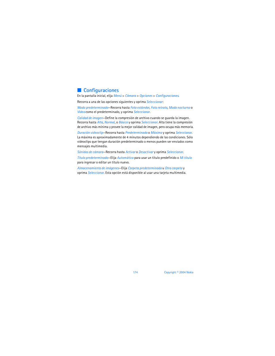 Configuraciones | Nokia 6255i User Manual | Page 175 / 233