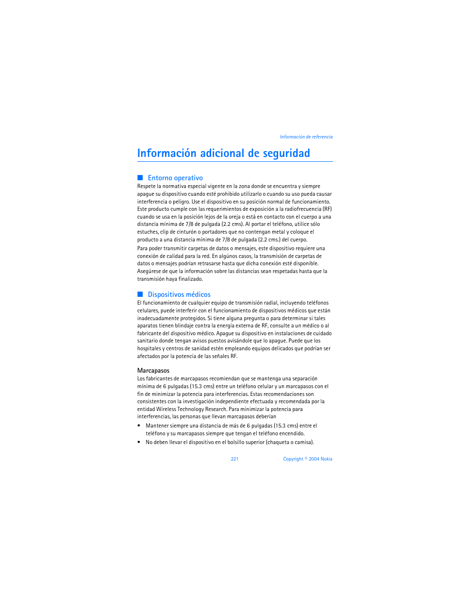 Información adicional de seguridad | Nokia 6255i User Manual | Page 222 / 233