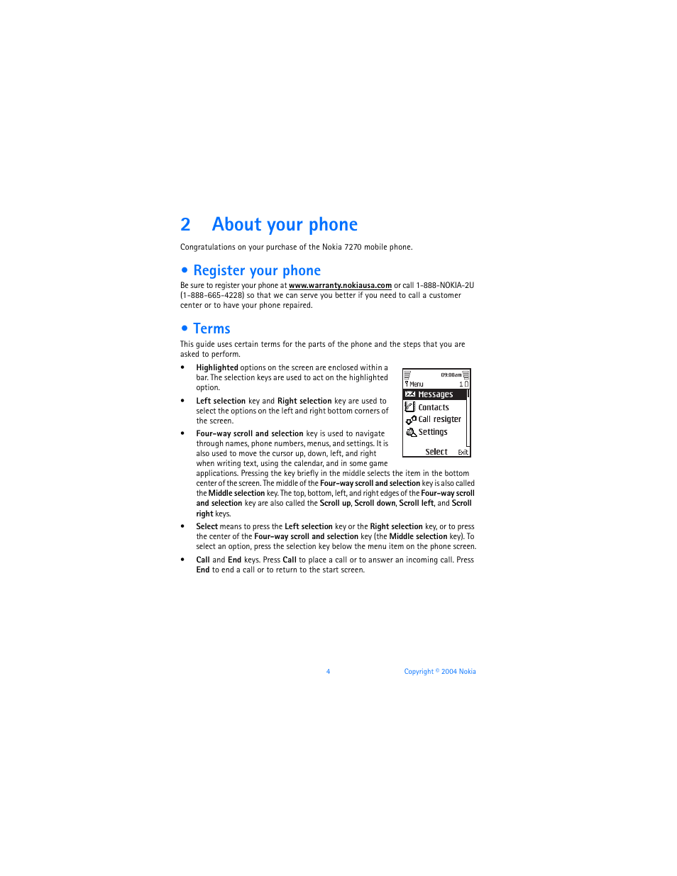 2 about your phone, Register your phone, Terms | About your phone, Register your phone terms, 2about your phone | Nokia 7270 User Manual | Page 11 / 121