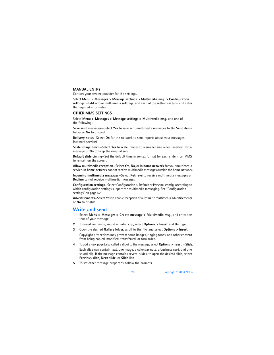 Write and send | Nokia 7270 User Manual | Page 33 / 121