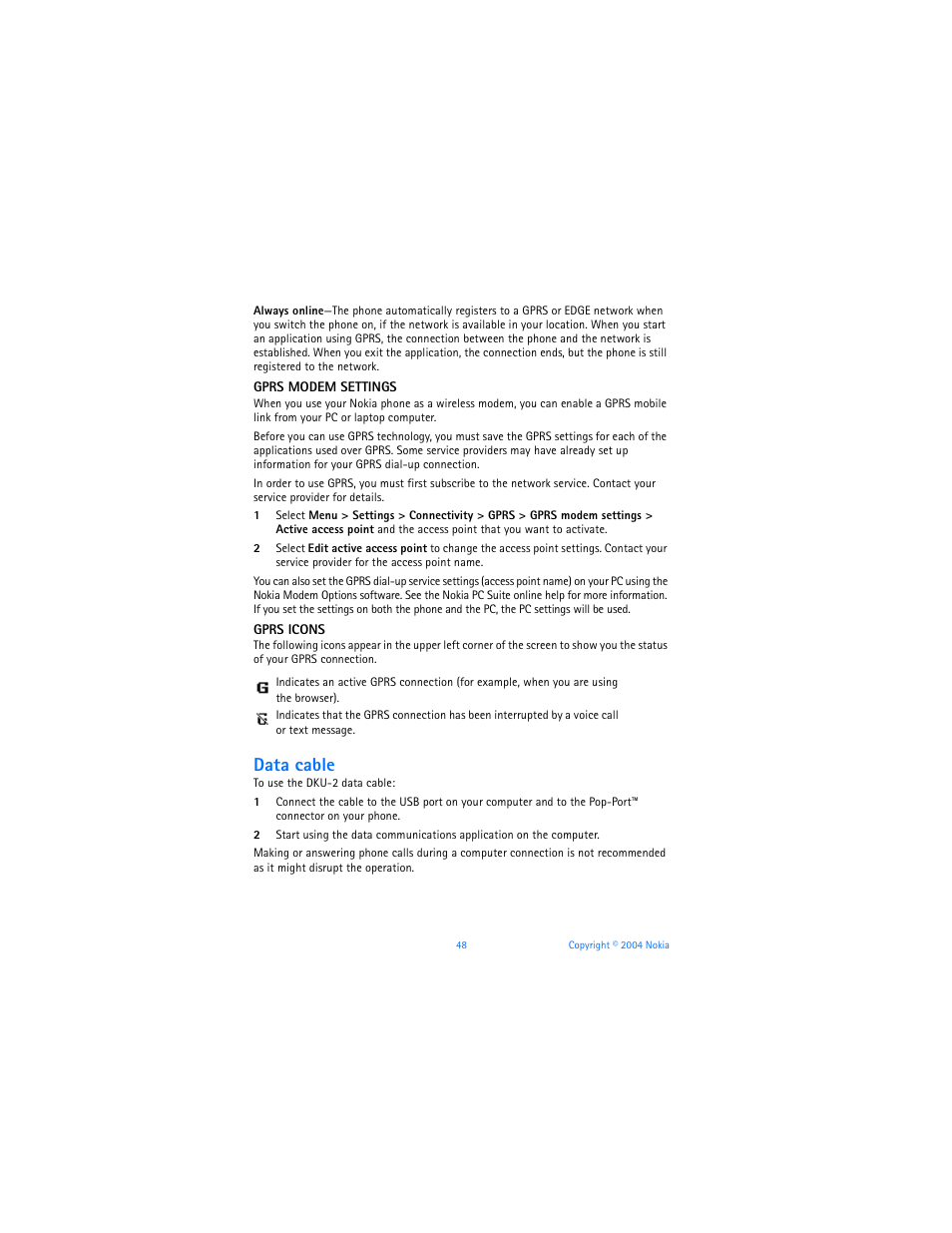 Data cable | Nokia 7270 User Manual | Page 55 / 121